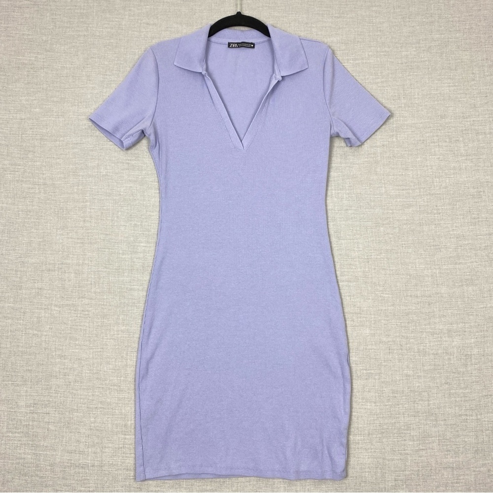 Zara Form Fit Mini Dress with Polo Collar Size Medium Purple